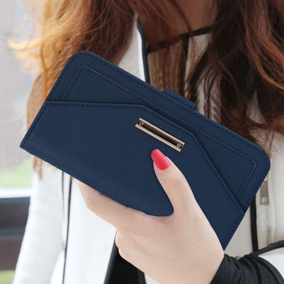 For iPhone 15 Plus Cross Texture Crossbody Lanyard Leather Phone Case(Blue) - iPhone 15 Plus Cases by buy2fix | Online Shopping UK | buy2fix