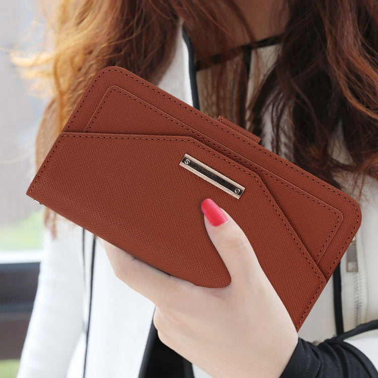 For iPhone 15 Plus Cross Texture Crossbody Lanyard Leather Phone Case(Brown) - iPhone 15 Plus Cases by buy2fix | Online Shopping UK | buy2fix