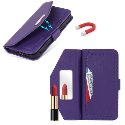 For iPhone 15 Plus Cross Texture Crossbody Lanyard Leather Phone Case(Purple) - iPhone 15 Plus Cases by buy2fix | Online Shopping UK | buy2fix