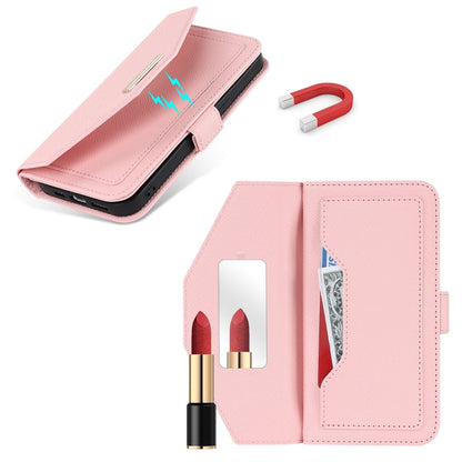 For iPhone 15 Plus Cross Texture Crossbody Lanyard Leather Phone Case(Pink) - iPhone 15 Plus Cases by buy2fix | Online Shopping UK | buy2fix