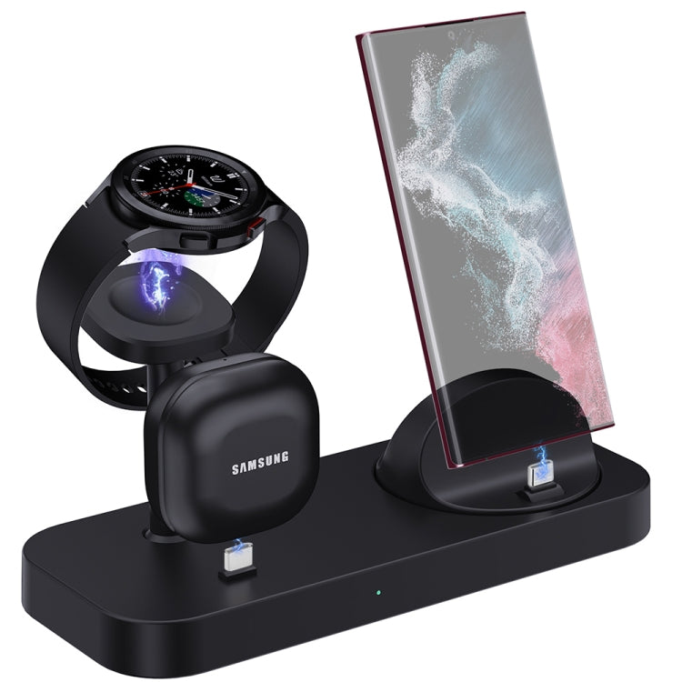 B25 Type-C 4-in-1 Charging Stand Phone Holder for Samsung Watch / Galaxy Buds(Black) - Wireless Charger by buy2fix | Online Shopping UK | buy2fix