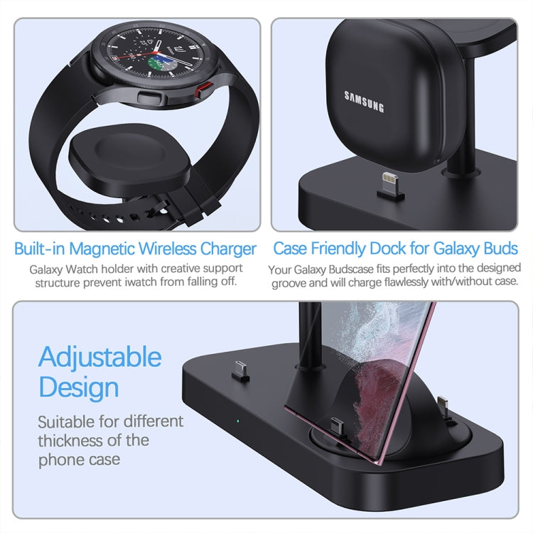B25 Type-C 4-in-1 Charging Stand Phone Holder for Samsung Watch / Galaxy Buds(Black) - Wireless Charger by buy2fix | Online Shopping UK | buy2fix