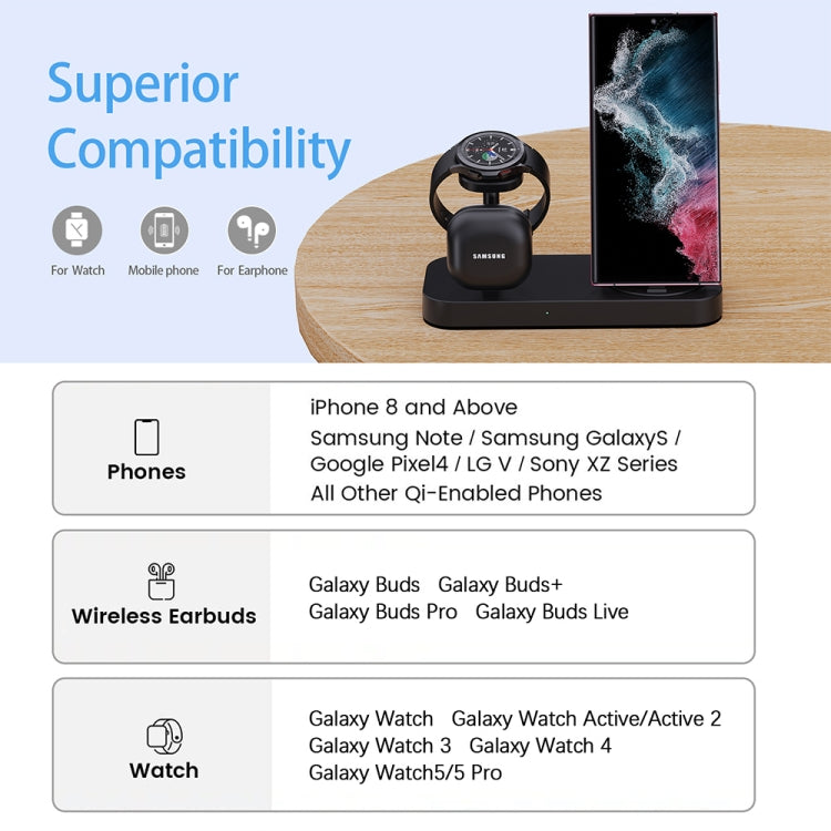 B25 Type-C 4-in-1 Charging Stand Phone Holder for Samsung Watch / Galaxy Buds(Black) - Wireless Charger by buy2fix | Online Shopping UK | buy2fix