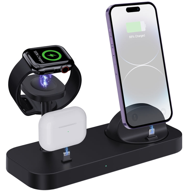 B25 8 Pin 4-in-1 Charging Stand Phone Holder for Apple Watch / AirPods(Black) - Wireless Charger by buy2fix | Online Shopping UK | buy2fix