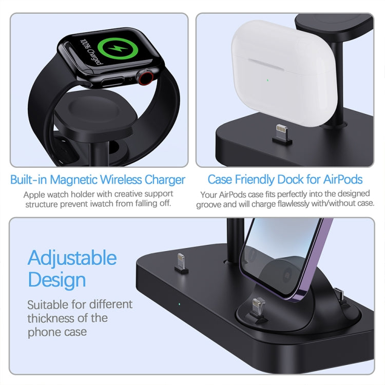 B25 8 Pin 4-in-1 Charging Stand Phone Holder for Apple Watch / AirPods(Black) - Wireless Charger by buy2fix | Online Shopping UK | buy2fix