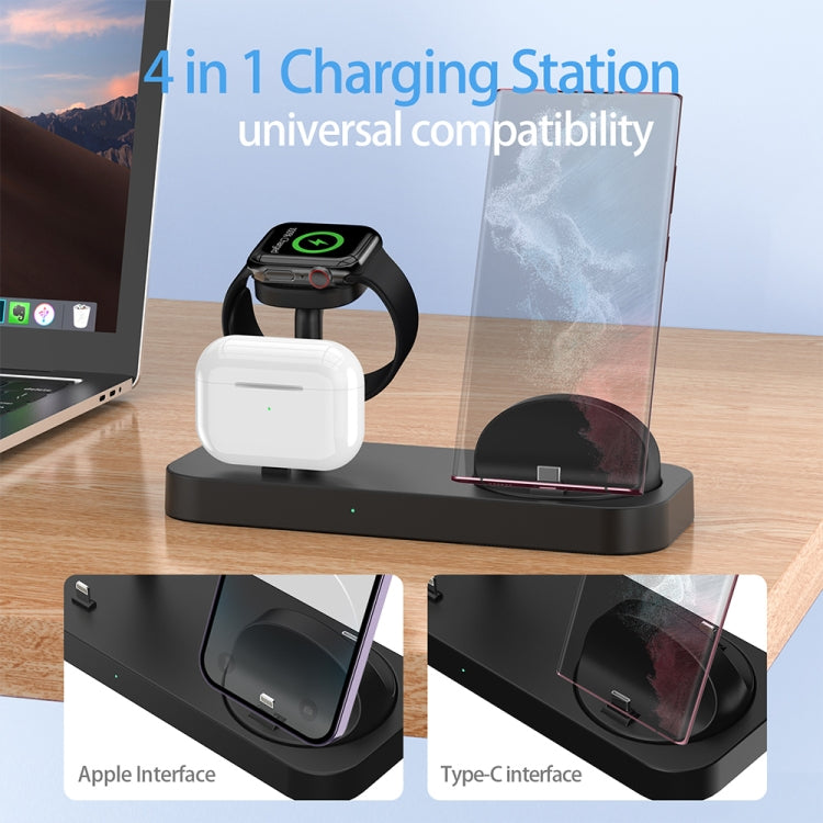B25 8 Pin 4-in-1 Charging Stand Phone Holder for Apple Watch / AirPods(Black) - Wireless Charger by buy2fix | Online Shopping UK | buy2fix