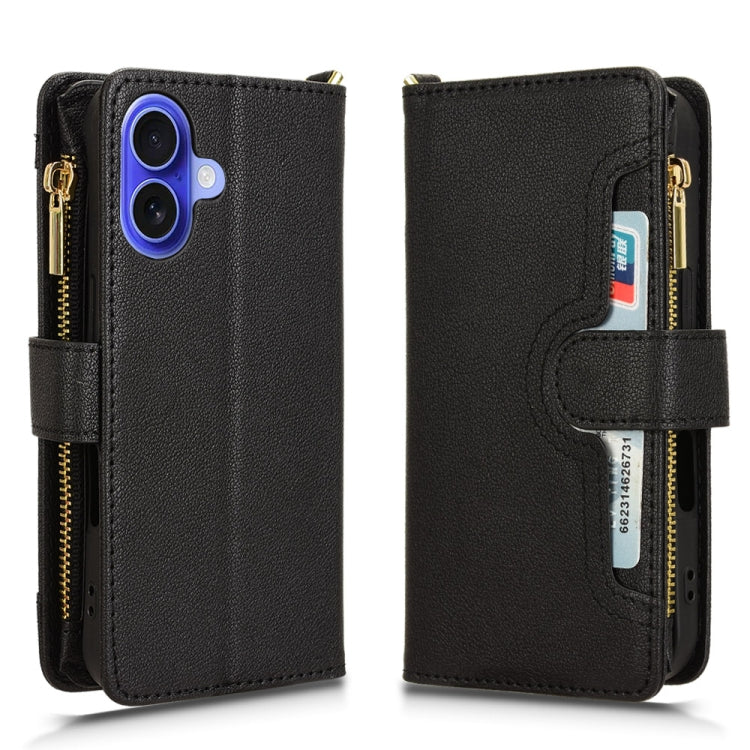 For iPhone 16 Plus Litchi Texture Zipper Leather Phone Case(Black) - iPhone 16 Plus Cases by buy2fix | Online Shopping UK | buy2fix