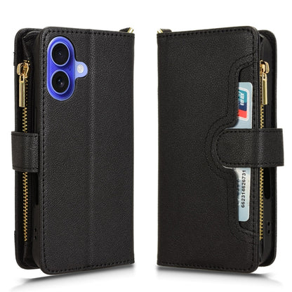 For iPhone 16 Plus Litchi Texture Zipper Leather Phone Case(Black) - iPhone 16 Plus Cases by buy2fix | Online Shopping UK | buy2fix