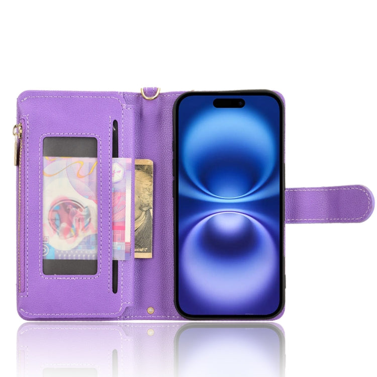 For iPhone 16 Plus Litchi Texture Zipper Leather Phone Case(Purple) - iPhone 16 Plus Cases by buy2fix | Online Shopping UK | buy2fix