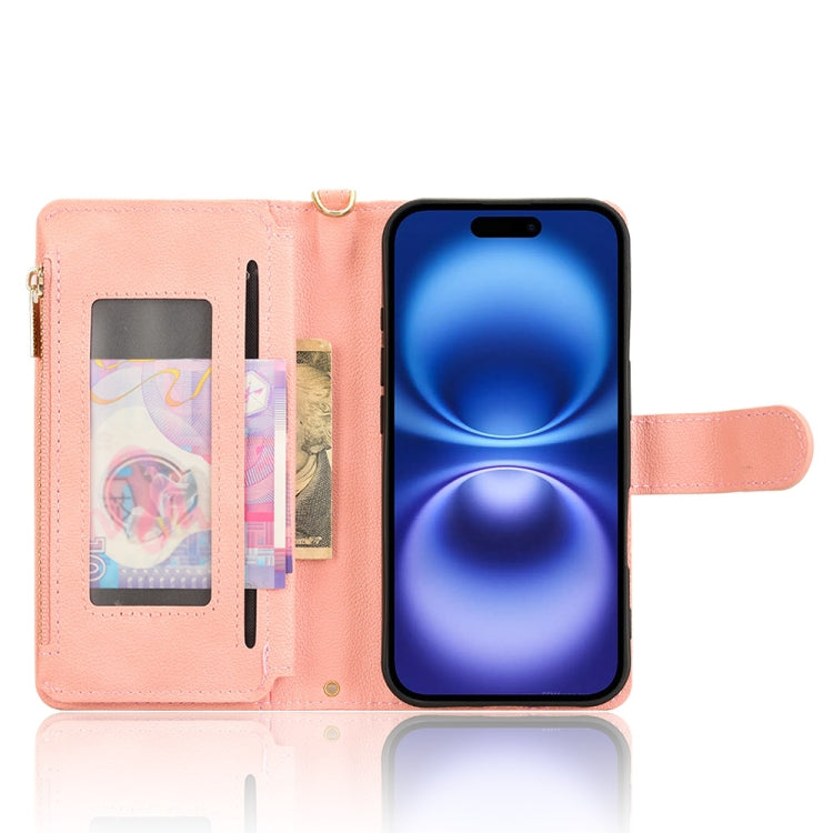 For iPhone 16 Plus Litchi Texture Zipper Leather Phone Case(Pink) - iPhone 16 Plus Cases by buy2fix | Online Shopping UK | buy2fix
