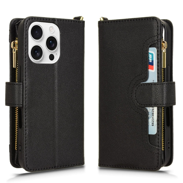 For iPhone 16 Pro Litchi Texture Zipper Leather Phone Case(Black) by buy2fix