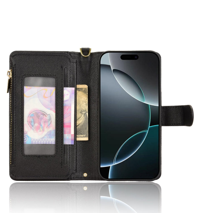 For iPhone 16 Pro Litchi Texture Zipper Leather Phone Case(Black) by buy2fix