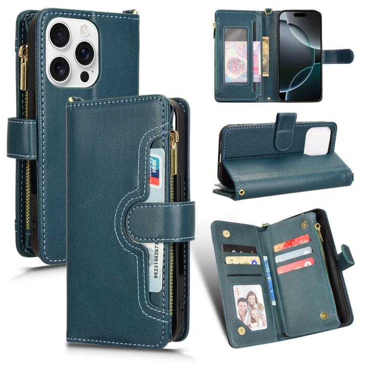 For iPhone 16 Pro Litchi Texture Zipper Leather Phone Case(Green) by buy2fix