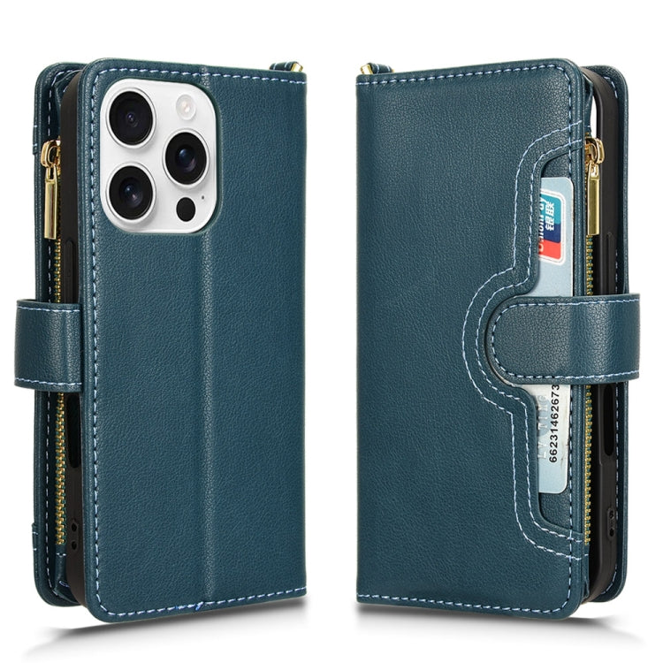 For iPhone 16 Pro Litchi Texture Zipper Leather Phone Case(Green) by buy2fix