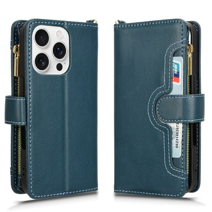 For iPhone 16 Pro Litchi Texture Zipper Leather Phone Case(Green) by buy2fix