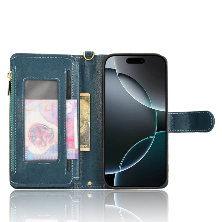 For iPhone 16 Pro Litchi Texture Zipper Leather Phone Case(Green) by buy2fix