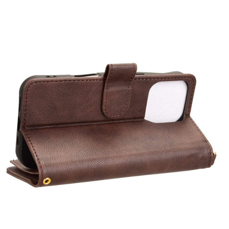 For iPhone 16 Pro Litchi Texture Zipper Leather Phone Case(Brown) by buy2fix