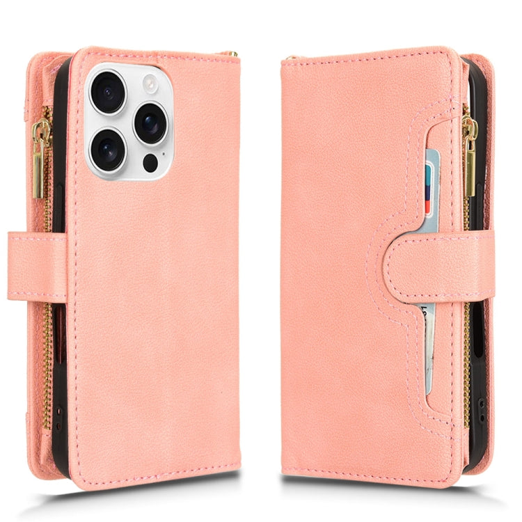 For iPhone 16 Pro Litchi Texture Zipper Leather Phone Case(Pink) by buy2fix