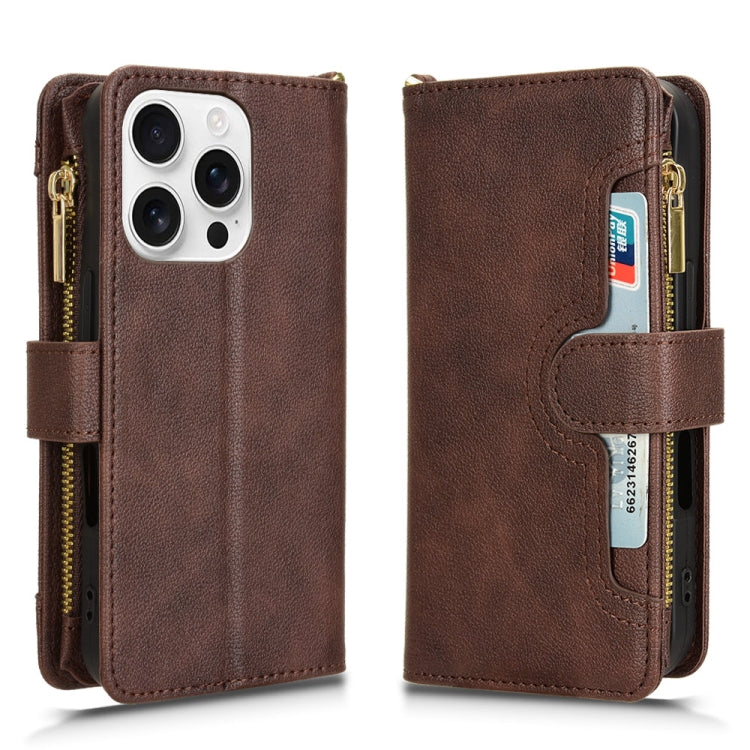For iPhone 16 Pro Max Litchi Texture Zipper Leather Phone Case(Brown) by buy2fix