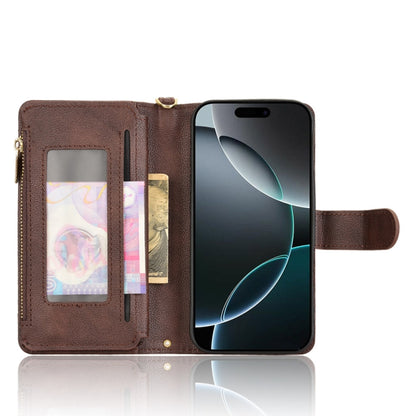 For iPhone 16 Pro Max Litchi Texture Zipper Leather Phone Case(Brown) by buy2fix