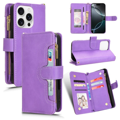 For iPhone 16 Pro Max Litchi Texture Zipper Leather Phone Case(Purple) by buy2fix