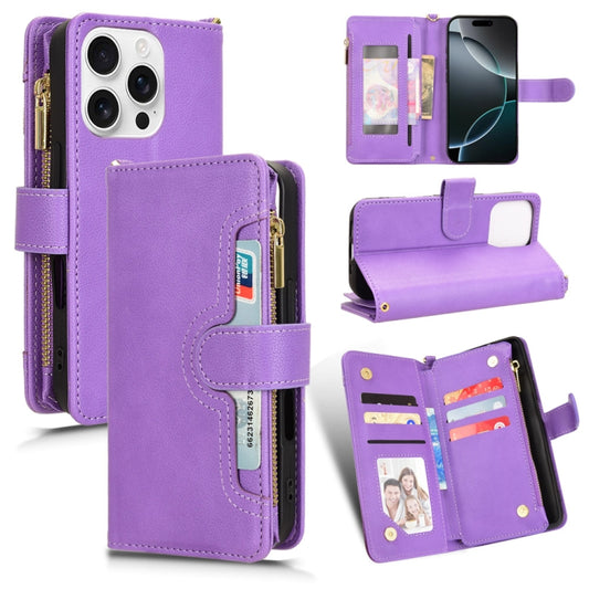 For iPhone 16 Pro Max Litchi Texture Zipper Leather Phone Case(Purple) by buy2fix