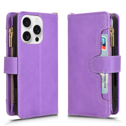 For iPhone 16 Pro Max Litchi Texture Zipper Leather Phone Case(Purple) by buy2fix