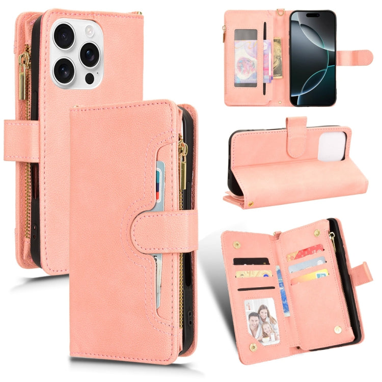 For iPhone 16 Pro Max Litchi Texture Zipper Leather Phone Case(Pink) by buy2fix