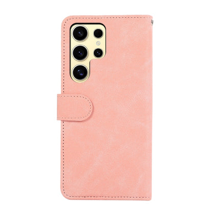 For Samsung Galaxy S25 Ultra 5G ABEEL Color Block Magnetic RFID Leather Phone Case(Pink-Cyan) by buy2fix