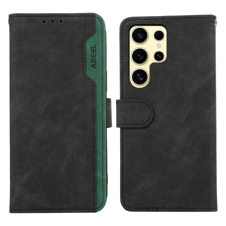 For Samsung Galaxy S25 Ultra 5G ABEEL Color Block Magnetic RFID Leather Phone Case(Black-Green) by buy2fix