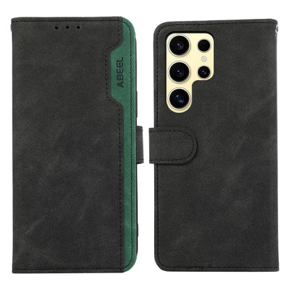 For Samsung Galaxy S25 Ultra 5G ABEEL Color Block Magnetic RFID Leather Phone Case(Black-Green) by buy2fix