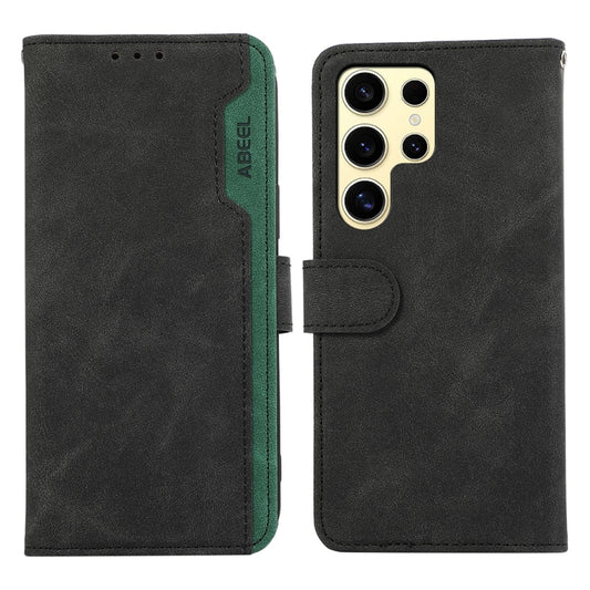 For Samsung Galaxy S25 Ultra 5G ABEEL Color Block Magnetic RFID Leather Phone Case(Black-Green) by buy2fix