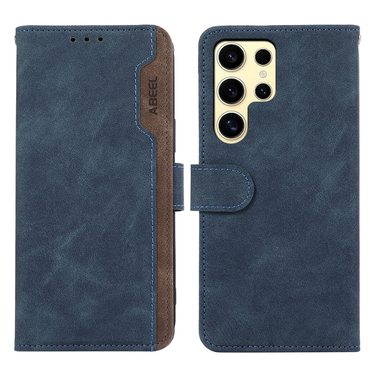 For Samsung Galaxy S25 Ultra 5G ABEEL Color Block Magnetic RFID Leather Phone Case(Blue-Brown) by buy2fix