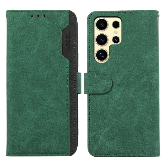 For Samsung Galaxy S25 Ultra 5G ABEEL Color Block Magnetic RFID Leather Phone Case(Green-Black) by buy2fix