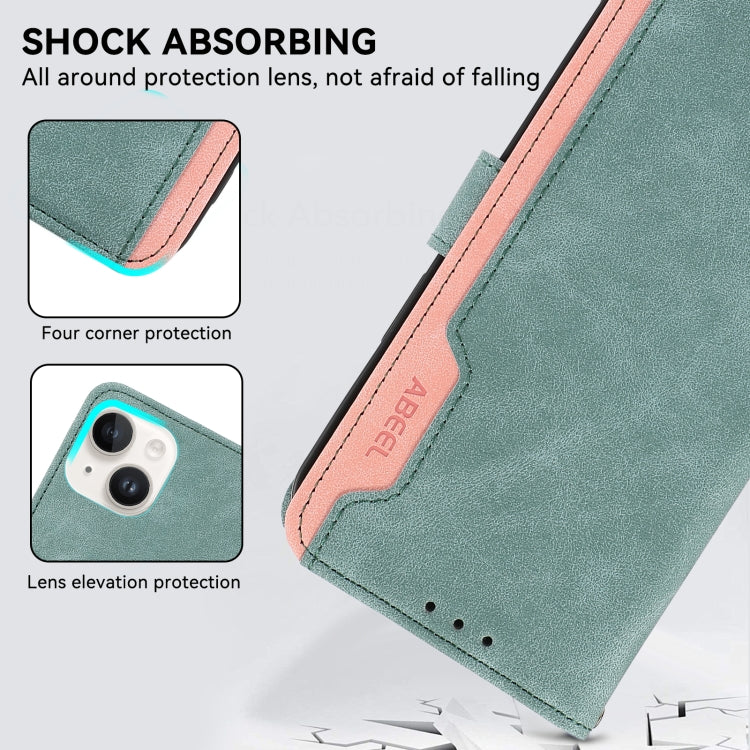 For Samsung Galaxy S25 Ultra 5G ABEEL Color Block Magnetic RFID Leather Phone Case(Cyan-Pink) by buy2fix