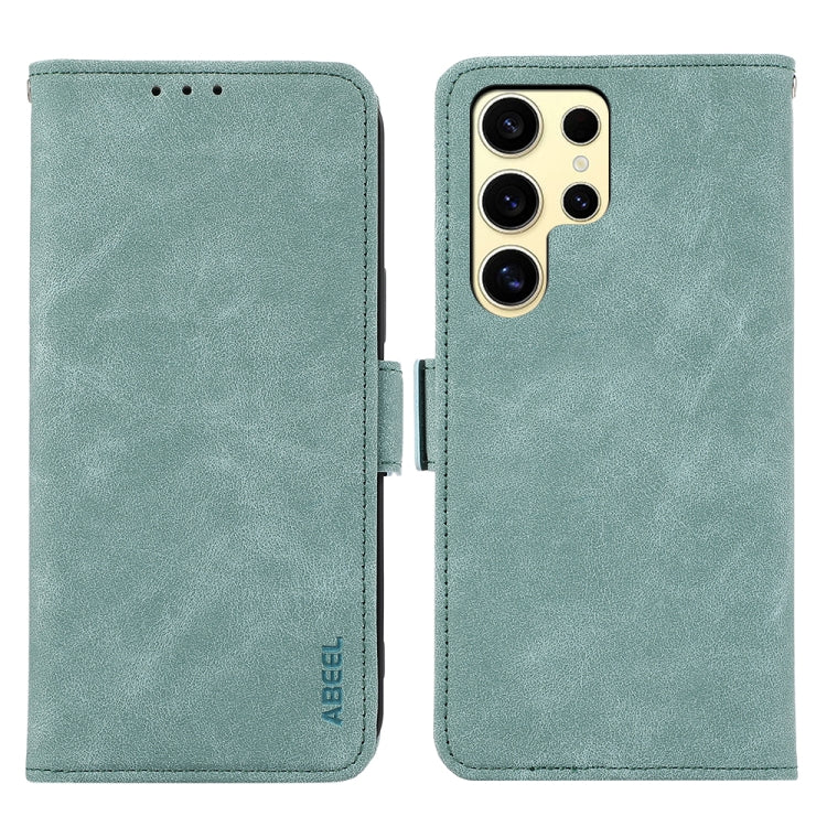 For Samsung Galaxy S25 Ultra 5G ABEEL Frosted Magnetic RFID Leather Phone Case(Cyan) by buy2fix