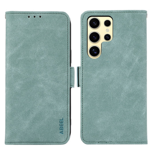 For Samsung Galaxy S25 Ultra 5G ABEEL Frosted Magnetic RFID Leather Phone Case(Cyan) by buy2fix