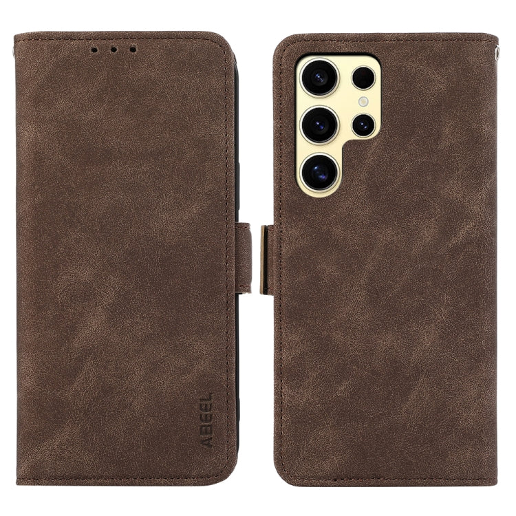 For Samsung Galaxy S25 Ultra 5G ABEEL Frosted Magnetic RFID Leather Phone Case(Brown) by buy2fix