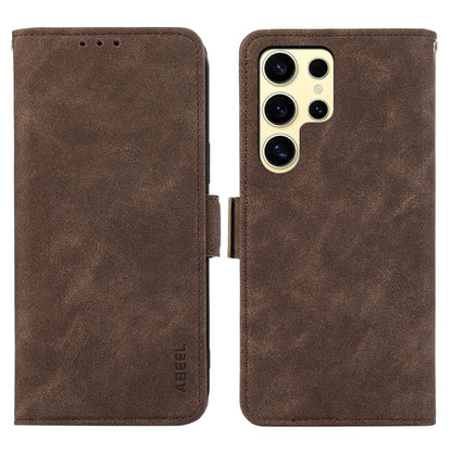For Samsung Galaxy S25 Ultra 5G ABEEL Frosted Magnetic RFID Leather Phone Case(Brown) by buy2fix