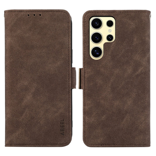 For Samsung Galaxy S25 Ultra 5G ABEEL Frosted Magnetic RFID Leather Phone Case(Brown) by buy2fix