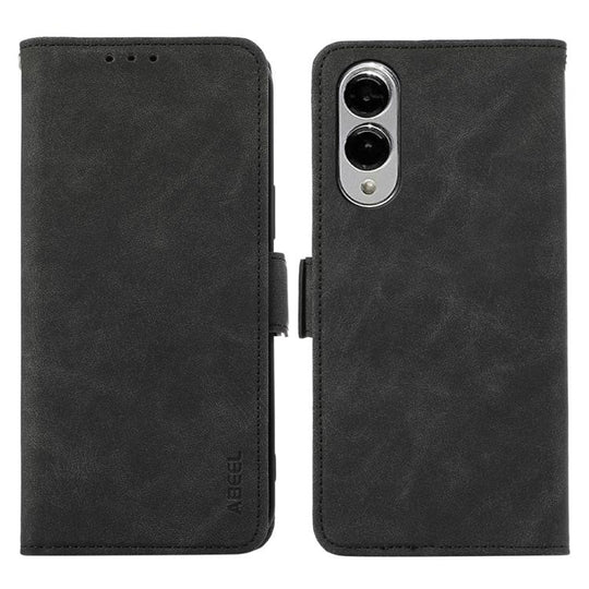 For Samsung Galaxy S25 Edge 5G ABEEL Frosted Magnetic RFID Leather Phone Case(Black)