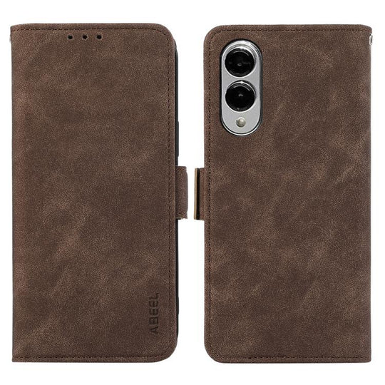 For Samsung Galaxy S25 Edge 5G ABEEL Frosted Magnetic RFID Leather Phone Case(Brown)