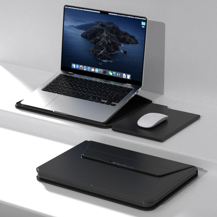Multifunctional Laptop PU Magnetic Stand Split Liner Bag with Mouse Pad Function, Size:15 inch(Black) by buy2fix
