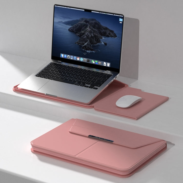 Multifunctional Laptop PU Magnetic Stand Split Liner Bag with Mouse Pad Function, Size:15 inch(Rose Gold) by buy2fix