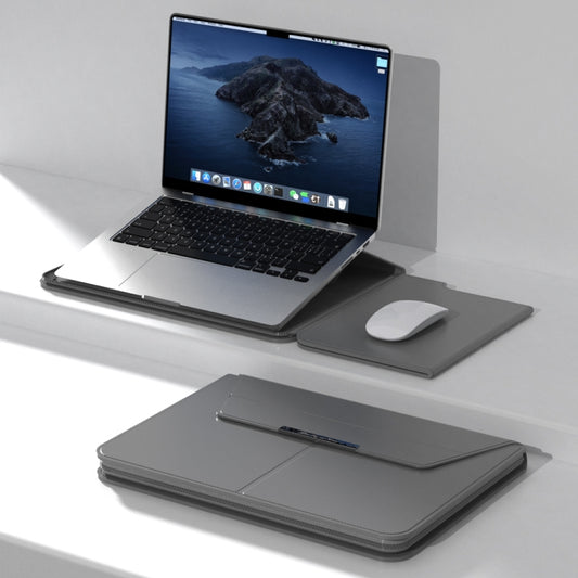 Multifunctional Laptop PU Magnetic Stand Split Liner Bag with Mouse Pad Function, Size:13-14 inch(Grey) by buy2fix