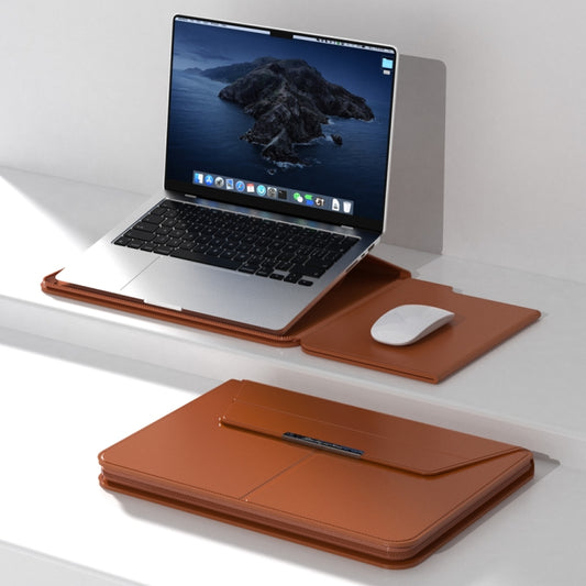 Multifunctional Laptop PU Magnetic Stand Split Liner Bag with Mouse Pad Function, Size:13-14 inch(Brown) by buy2fix