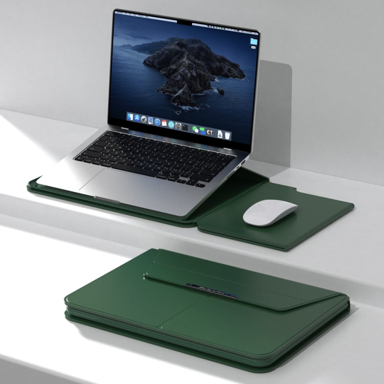 Multifunctional Laptop PU Magnetic Stand Split Liner Bag with Mouse Pad Function, Size:13-14 inch(Dark Green) by buy2fix