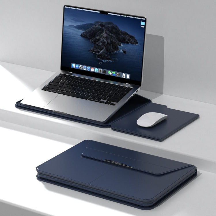 Multifunctional Laptop PU Magnetic Stand Split Liner Bag with Mouse Pad Function, Size:13-14 inch(Dark Blue) by buy2fix
