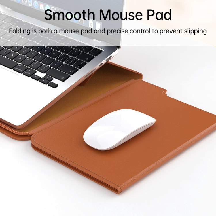Multifunctional Laptop PU Magnetic Stand Split Liner Bag with Mouse Pad Function, Size:13-14 inch(Brown) by buy2fix