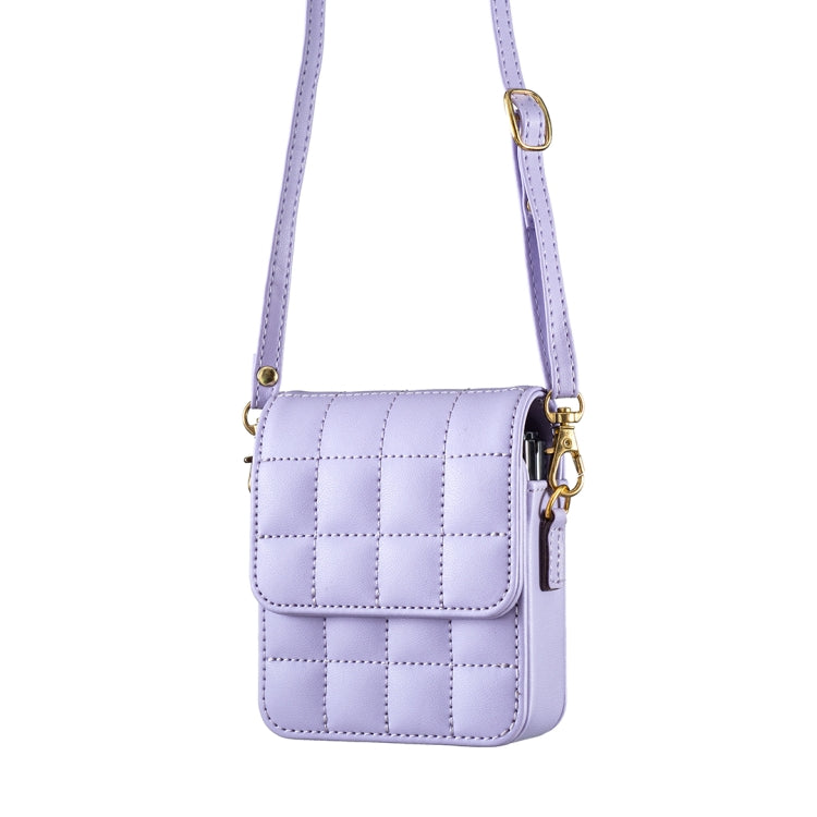 For Samsung Galaxy Z Flip6 BFB04 Plaid Crossbody Fold Phone Bag(Purple) -  by buy2fix | Online Shopping UK | buy2fix